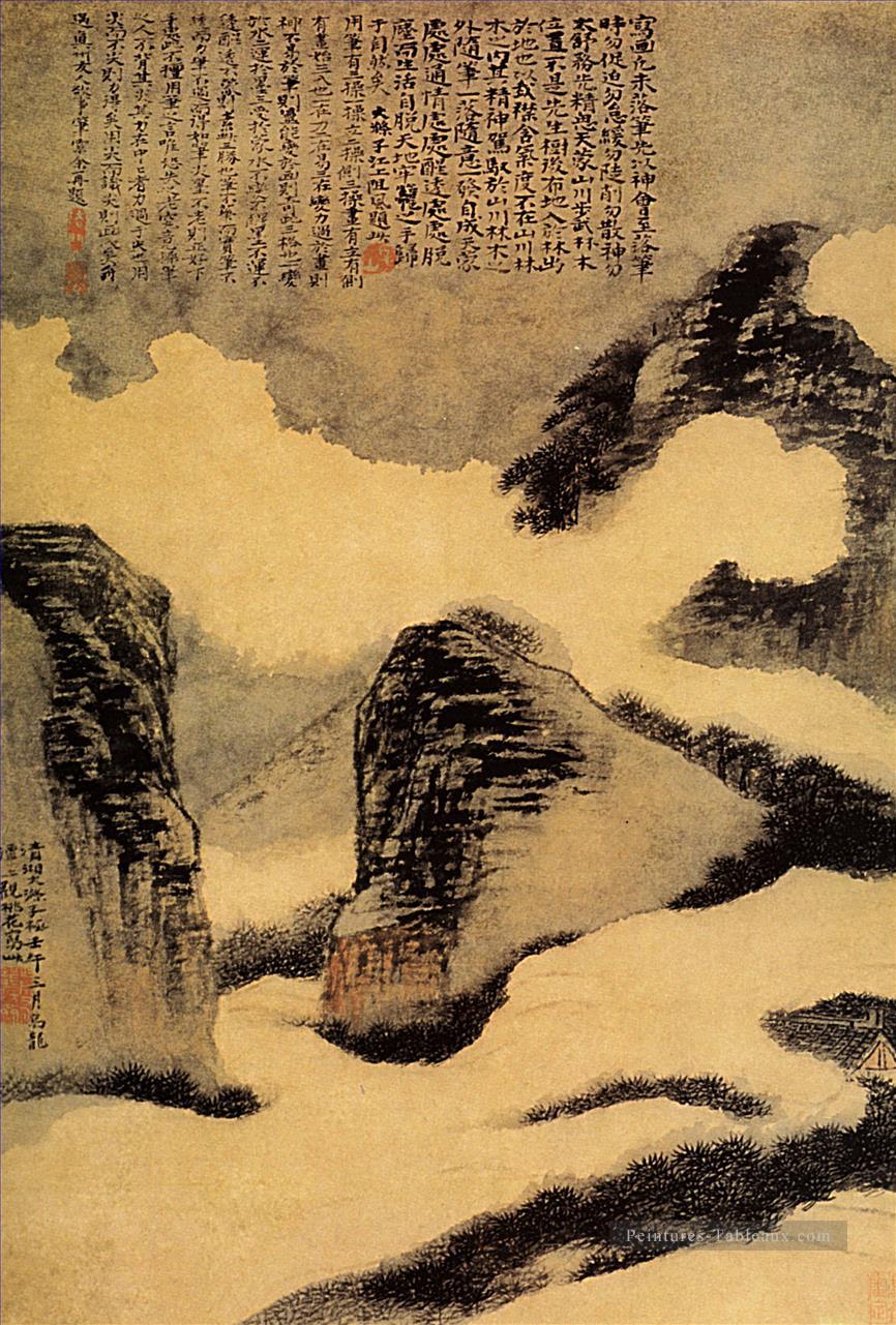 Montagnes Shitao dans la brume 1702 vieille encre de Chine Peintures à l'huile